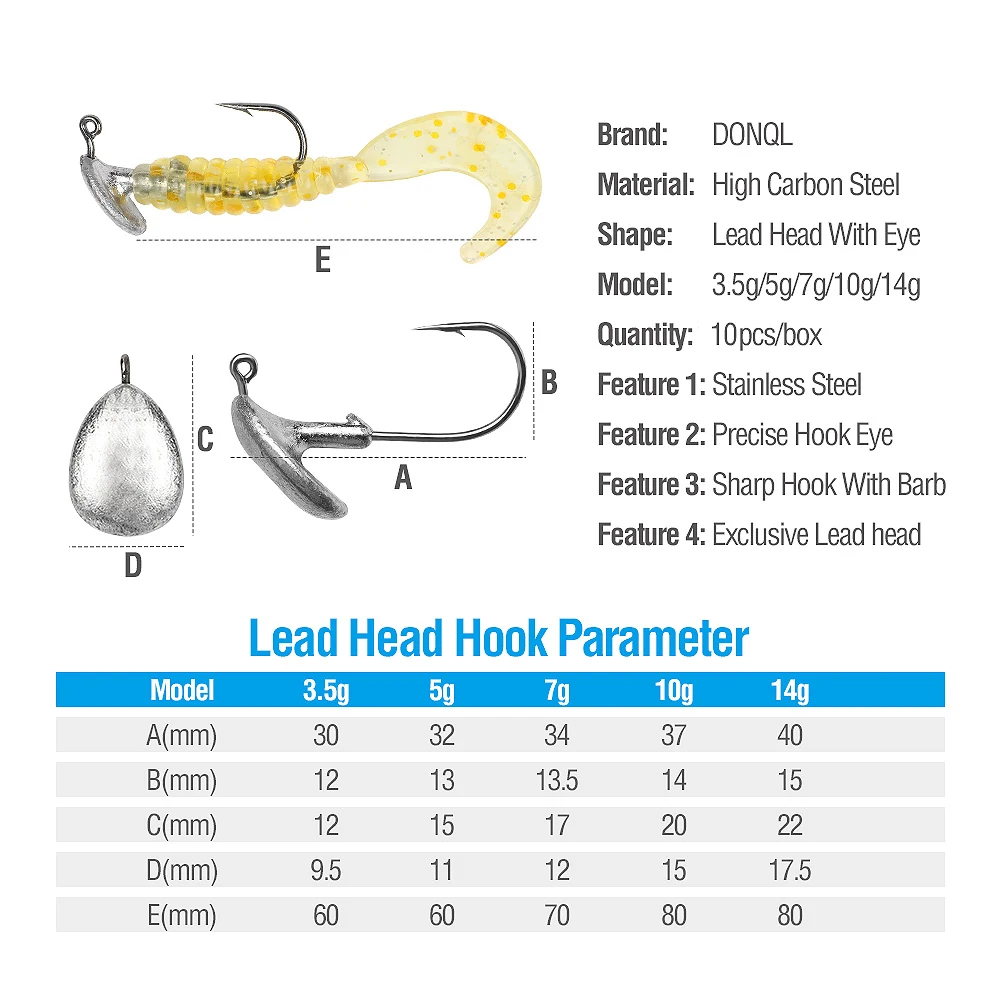 DONQL 10 шт./компл. колючей Lead Jig Head рыболовный крючок стакан рыболовный крючок 3,5g 5g 7g 10g 14g для Мягкая приманка для карпа на рыбалку рыболовных крючков