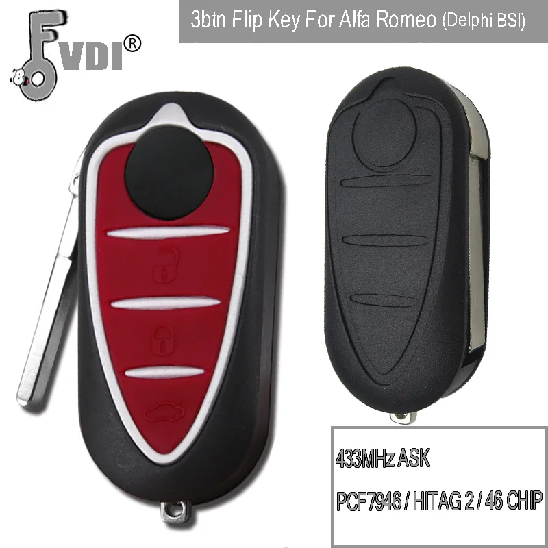 3btn флип ключ для Alfa Romeo (Delphi BSI) 433 МГц ASK PCF7946/HITAG 2/46 чип складной дистанционный