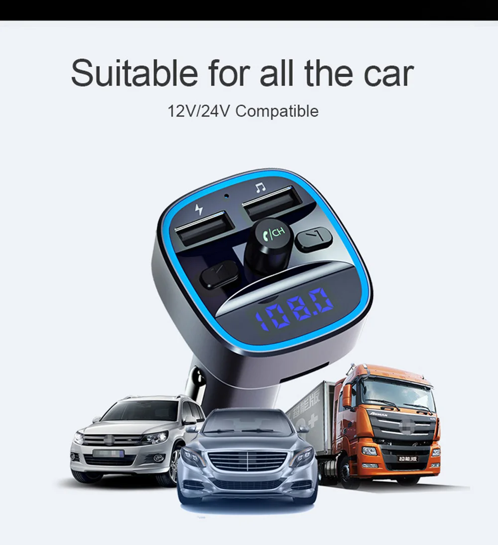 Автомобильный комплект Bluetooth Handsfree беспроводной fm-передатчик lcd MP3-плеер USB двойной зарядное устройство USB Поддержка U диск TF карта Макс 32G DY376
