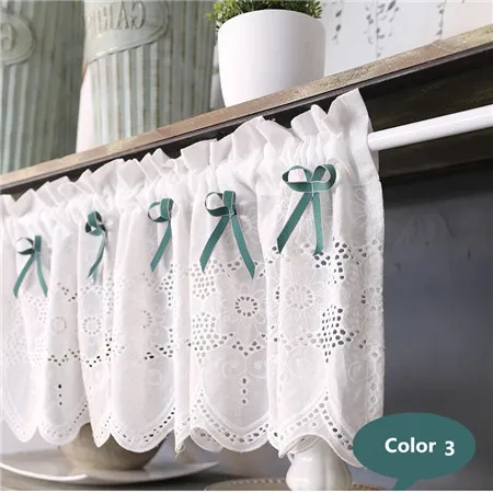 Color 3 XYZLS пасторальная белая Кухонная штора с бантом и вышивкой, полуштора для дома, кафе, оконная Короткая штора, 1 шт - Цвет: Color 3