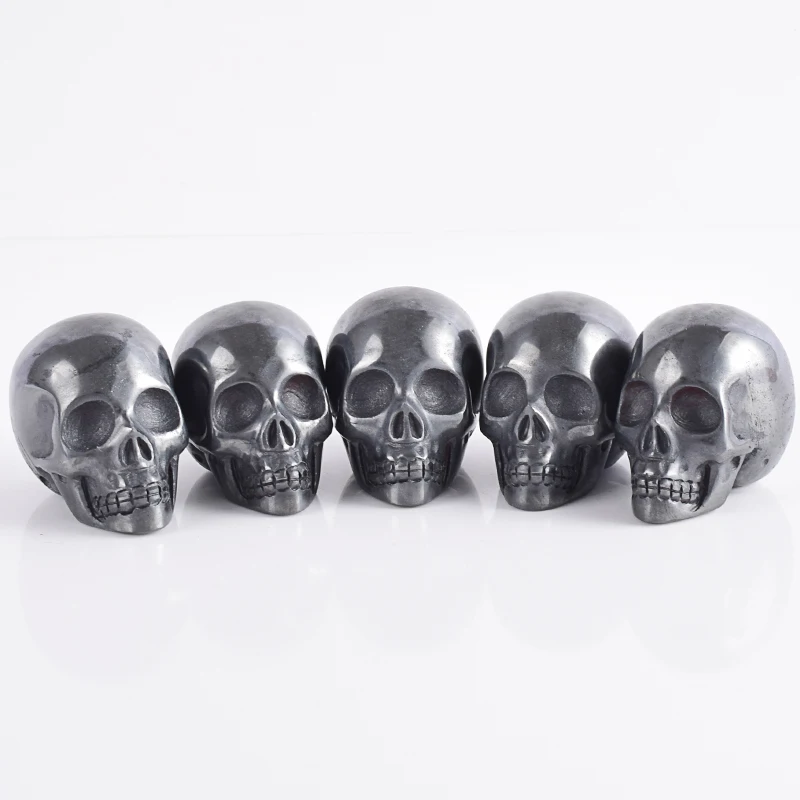 2 дюймов ручной работы гематит череп фигурка Кристалл резной камень статуя фэншуй природный минерал кварц Home decor art коллекционные