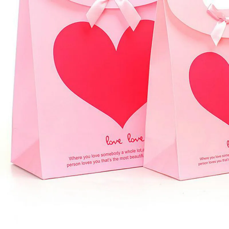20 шт./лот Подарочная сумка из бумаги с розовым красным сердцем подарочные сумки