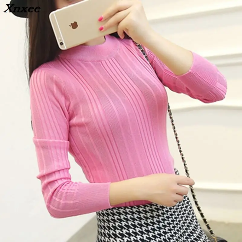 Korean new Turtleneck Shirt half female short sleeved turtleneck sweater slim thickening Xnxee | Женская одежда