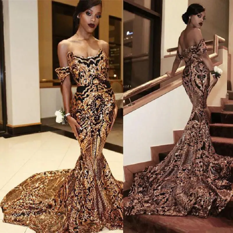 Picture Color Винтажное арабское Золотое вечернее платье русалки,, vestidos de fiesta de noche, Африканское черное женское вечернее платье для выпускного вечера, платья - Цвет: Picture Color