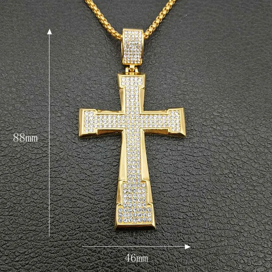 Цепочка Из Нержавеющей Стали В Стиле Хип-хоп с украшением в виде креста |