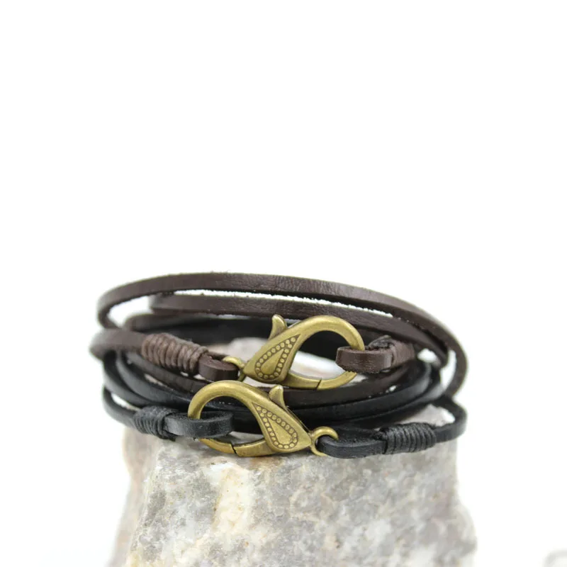 Винтажный крутой 100% натуральная плетеные многослойные кожаные браслеты мужские
