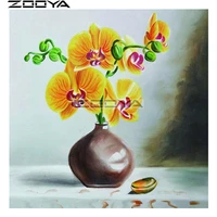 zooya round diamond painting wall sticker diamond embroidery orchid 5d diy pictures of rhinestone cross stitch vase kits r1680