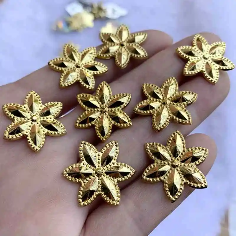 Gold 12pcs/lot 24mm Flower Rhinestone Acrylic Flatback Strass Crystal Stones For Jewelry Crafts Clothing Decorations -A82 | Дом и сад
