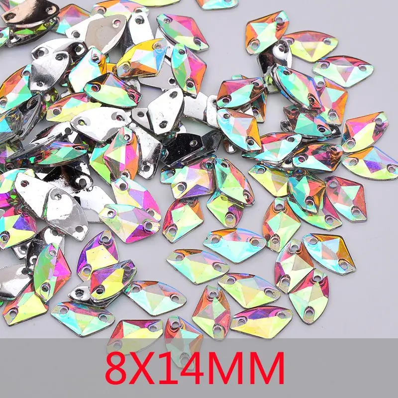 100pcs 8x14mm Ax JUNAO 100 шт 9*20 мм Пришивные кристаллы AB конский глаз стразы с плоской задней стороной Смола драгоценные камни причудливое шитье хрустальных камней для рукоделия своими руками - Цвет: 100pcs 8x14mm Ax