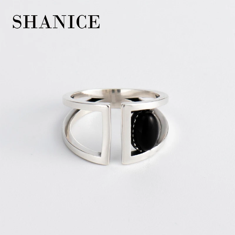 SHANICE, винтажное тайское серебряное геометрическое кольцо, черный камень, регулируемая манжета, античное кольцо, старое ювелирное изделие, кольца из стерлингового серебра для женщин