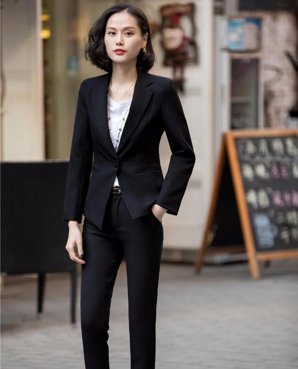 

Ladies Pant Suits Fashion 2 Piece Set Brazers Elegant Womens Business Suits Office Uniform Slim Fit Female Trouser Suit W93