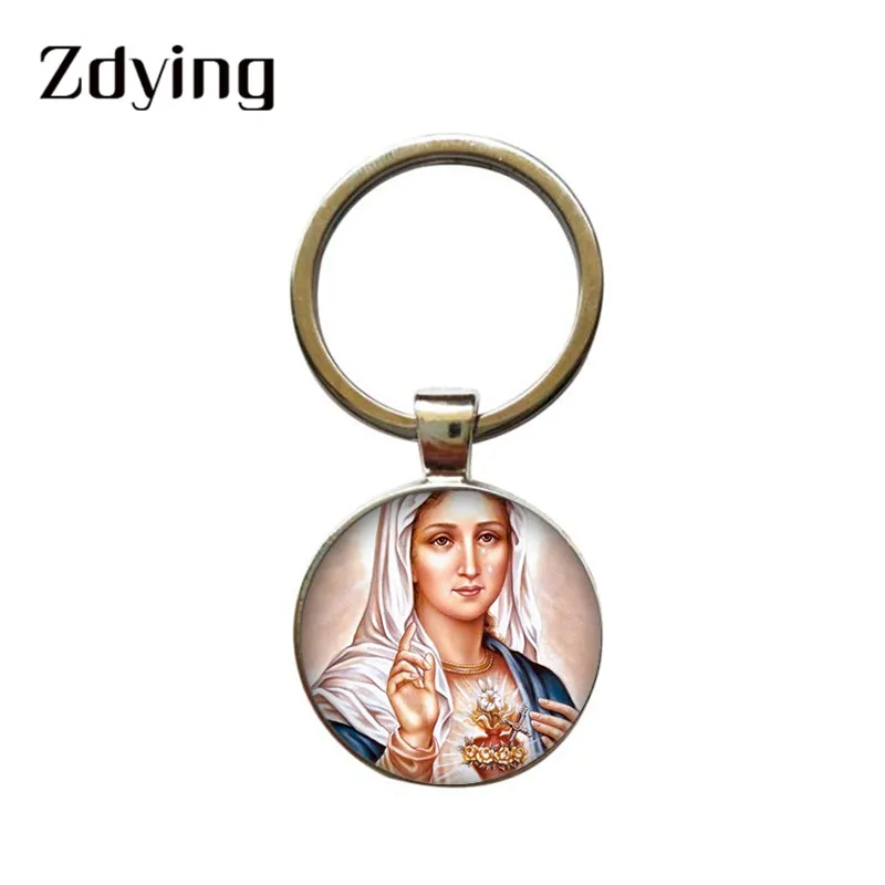 ZDYING Virgin Mary подвеска брелок держатель для ключей круглый стеклянный кабошон узор