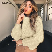autumn winter knitted sweater o neck long sleeve elastic knitwear cotton sweaters casual wave hem plus size short sweater women