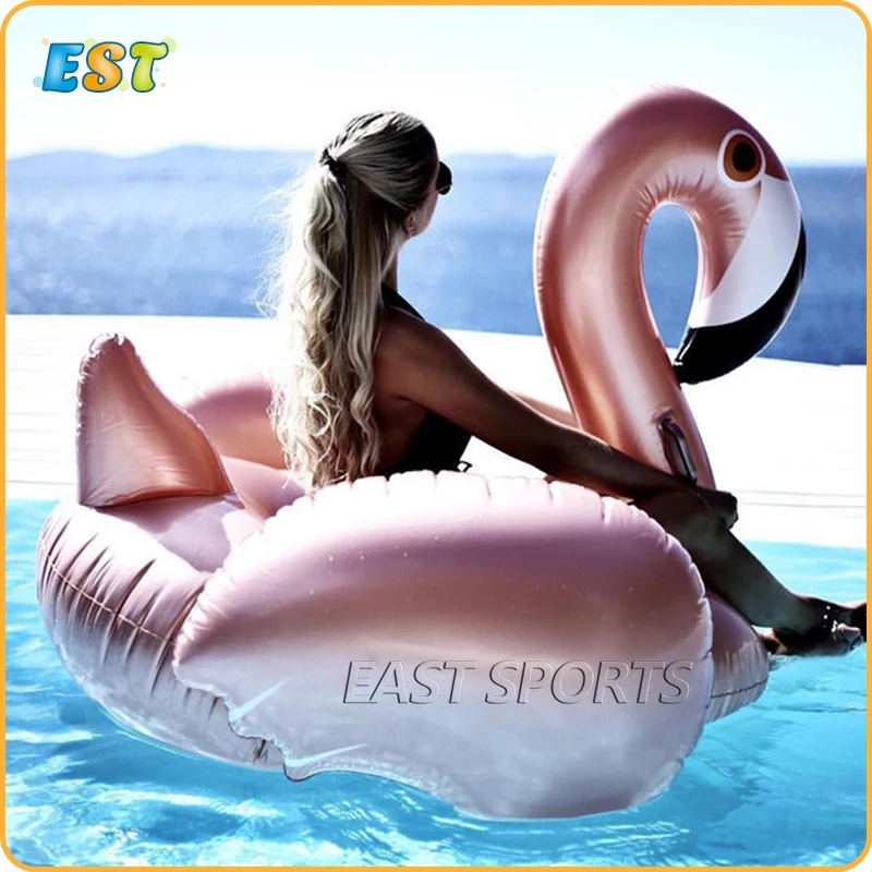 Shiny Adults And Children Inflatable Flamingo Rose Ride-On Swimming Ring Toys For Water Holiday Party