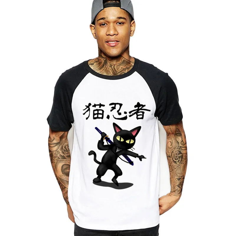 2018 Мужская футболка с забавным котом Японская уличная Хлопковая мужская