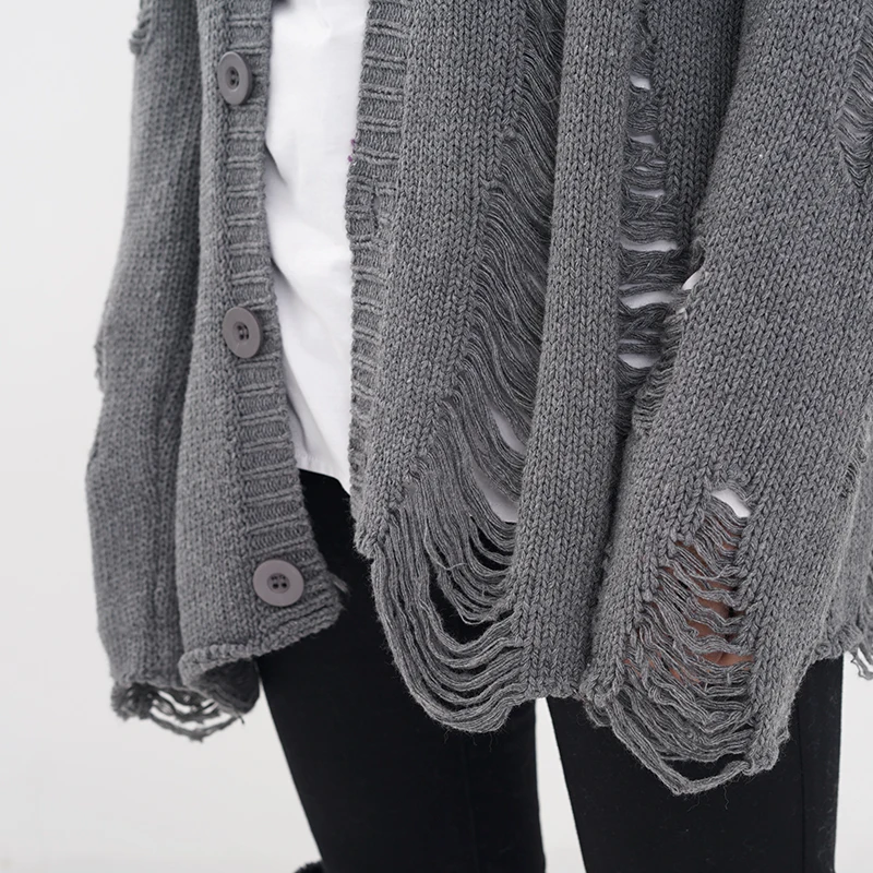 Black Red Ripped Sweaters Men's Streetwear Autumn Winter Hip Hop Hole Sweater Fashion Oversized Men Women All-match Knit Coats