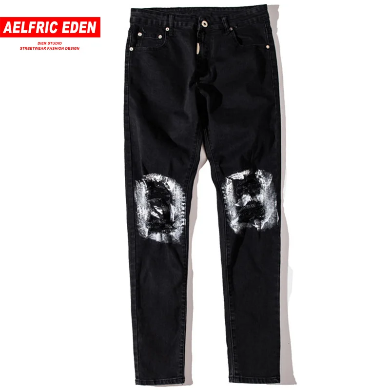Aelfric Eden рваные колена Повседневное зауженные мужские брюки джинсы 2018 Slim Fit