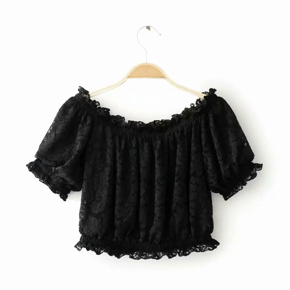 Женские модные сексуальные черные кружевные короткие женские блузки с