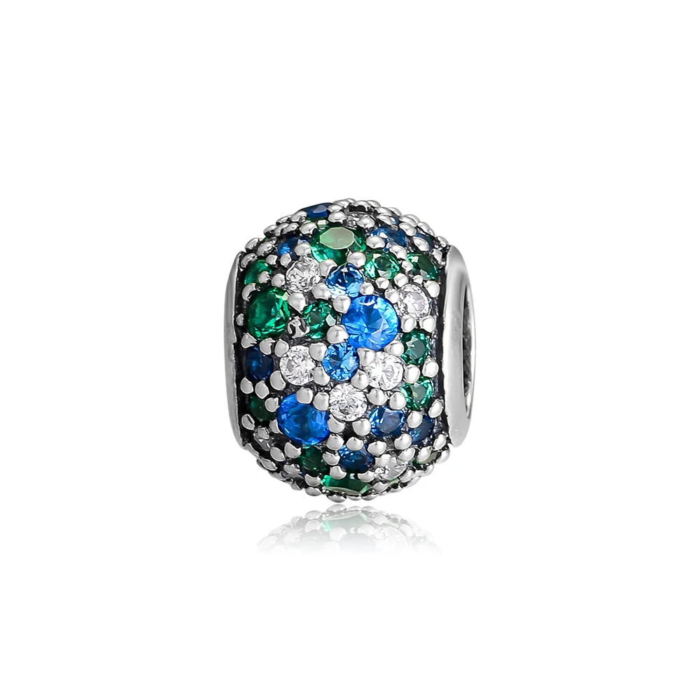 

Fits for Pandora Charms Bracelets Pave Ball Beads with Clear and Green CZ 100% 925 Sterling Silver Jewelry Free Shipping