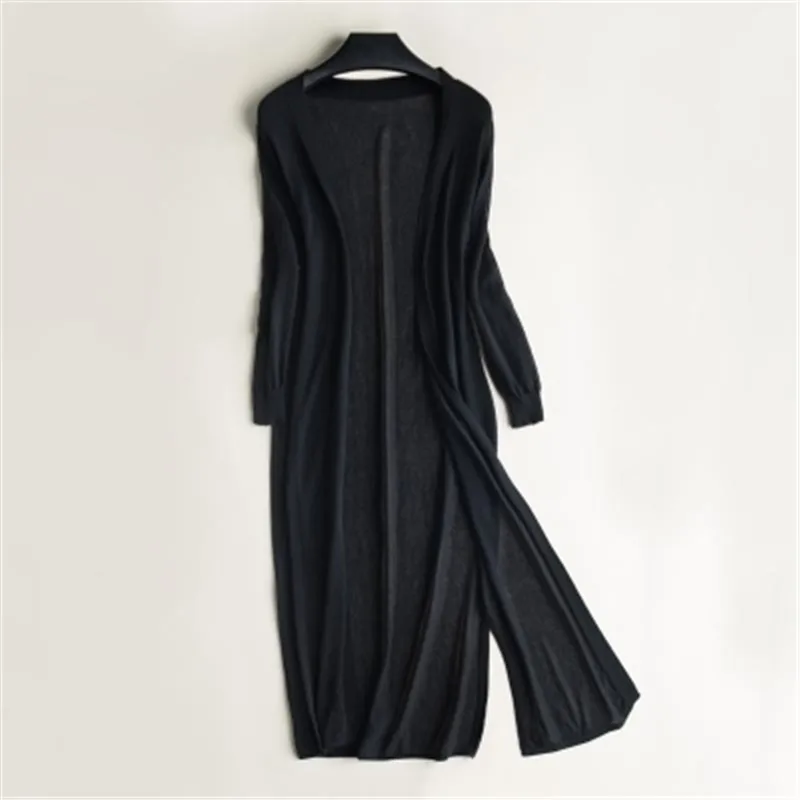 Женский длинный кардиган средней длины повседневный свободный тонкий Шелковый