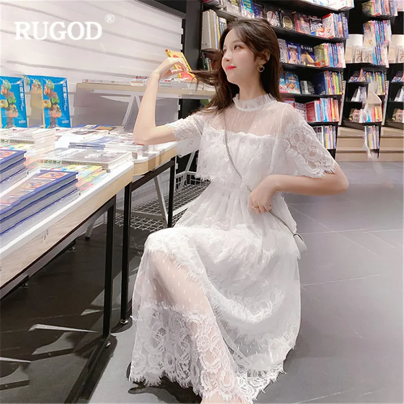 Женское Сетчатое платье RUGOD элегантное лоскутное с короткими рукавами и круглым