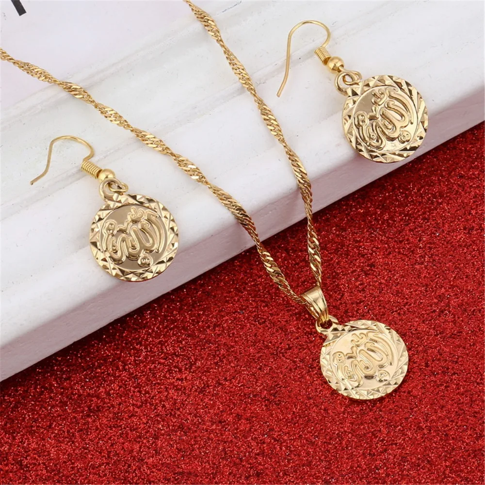 Популярные комплекты ювелирных изделий золотого цвета ожерелье серьги с