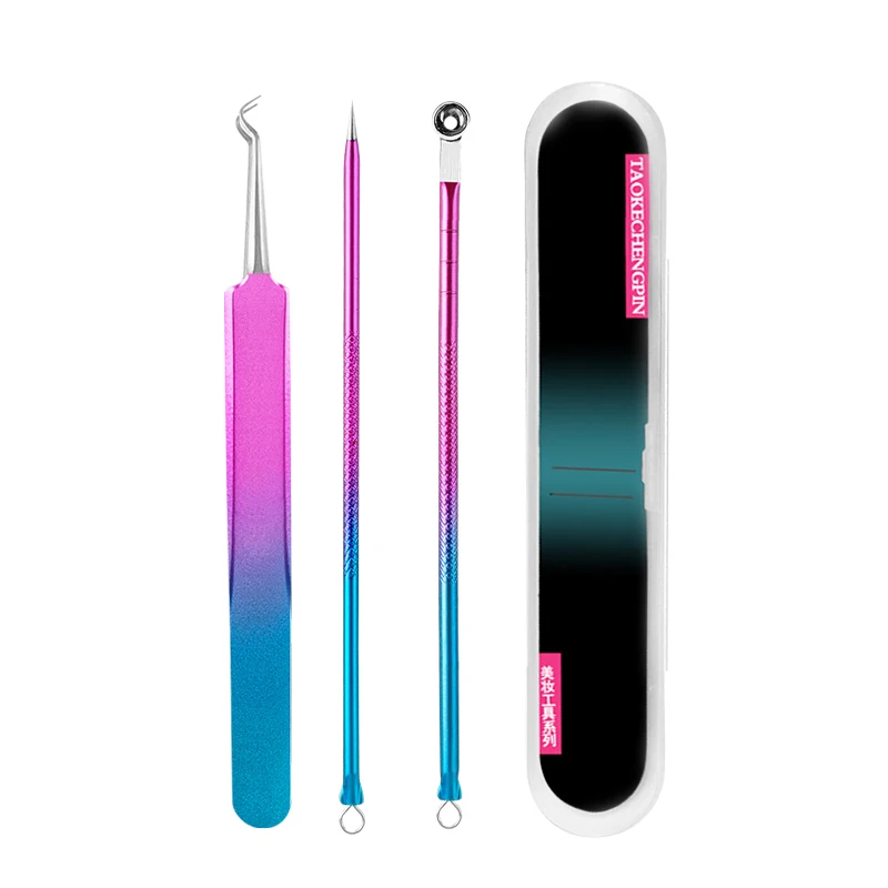 3pcs/set colored Acne needle acne extractor set bending curved scorpion facial care tool to blackhead remover | Красота и здоровье