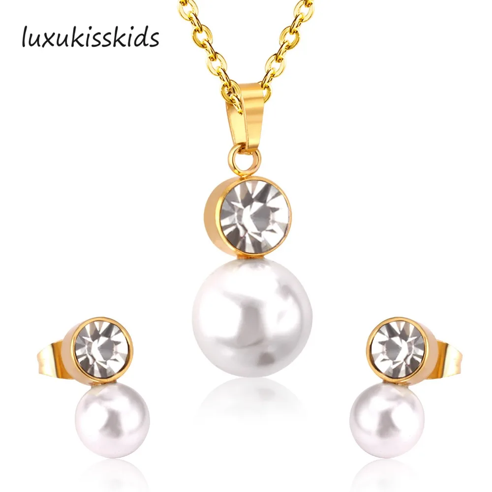 LUXUKISSKIDS CZ из нержавеющей стали свадебный комплект ювелирных изделий в Дубае