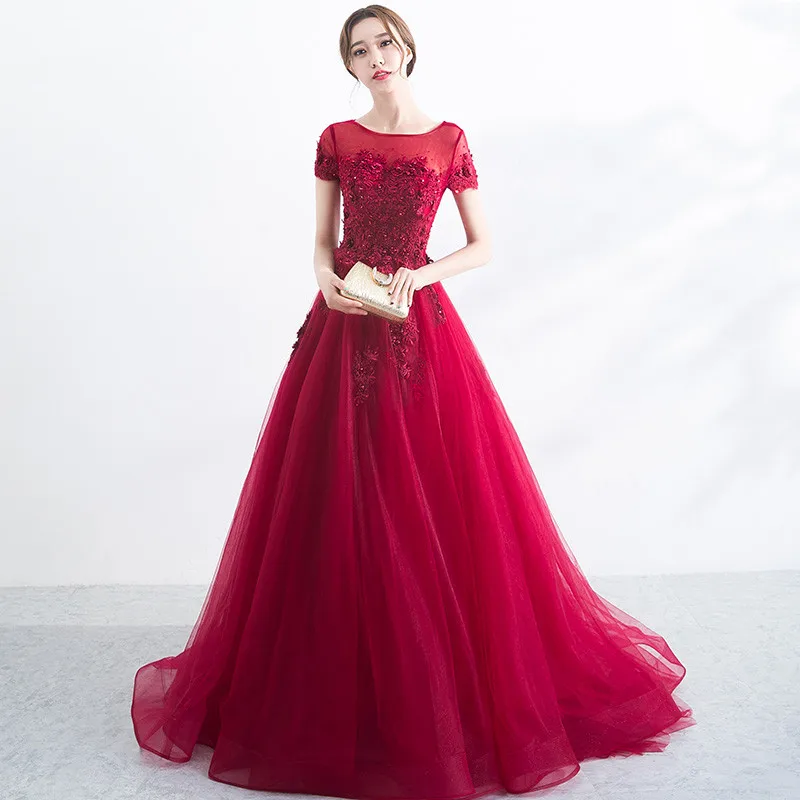 Robe De Soiree Longue 2020 винно красное вечернее платье длинное Тюлевое с аппликацией из
