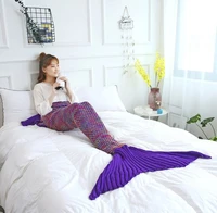 cammitever mermaid tail blanket yarn knitted handmade crochet mermaid blanket kids throw bed wrap all seasons sleeping knitted