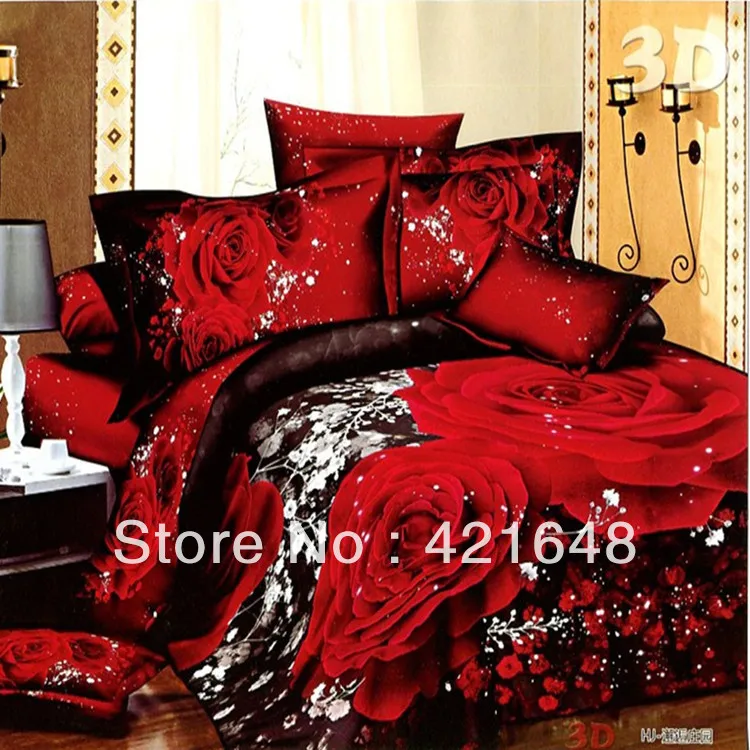 Free shipping!3d bed linen cotton queen size/bedclothes/duvet cover black rose bedding set coverlet ropa de cama | Дом и сад