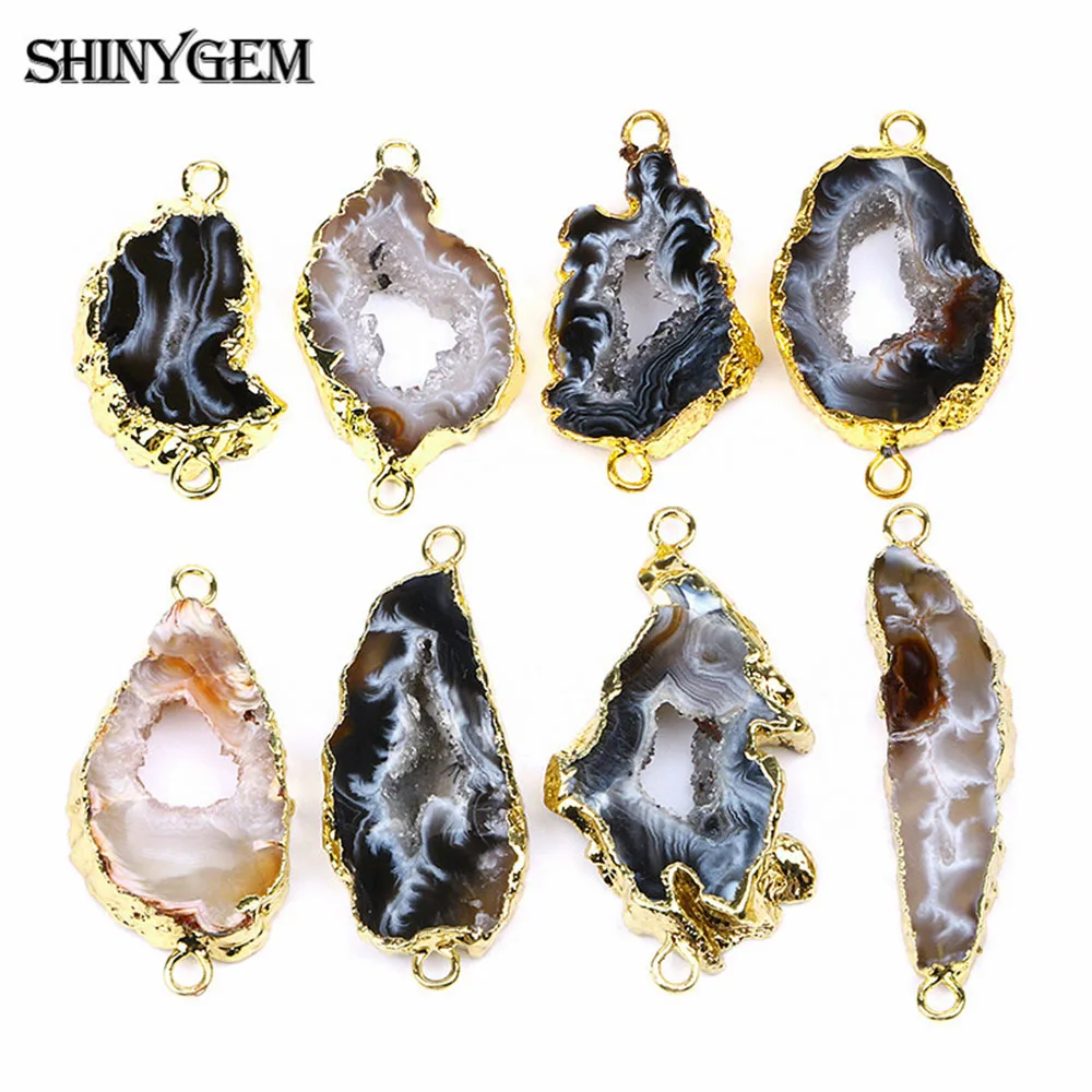 

ShinyGem Randomly Send Black Brown Agates Pendant Gold Plating Natural Irregular Brazil Agates Stone For Jewelry Making Necklace