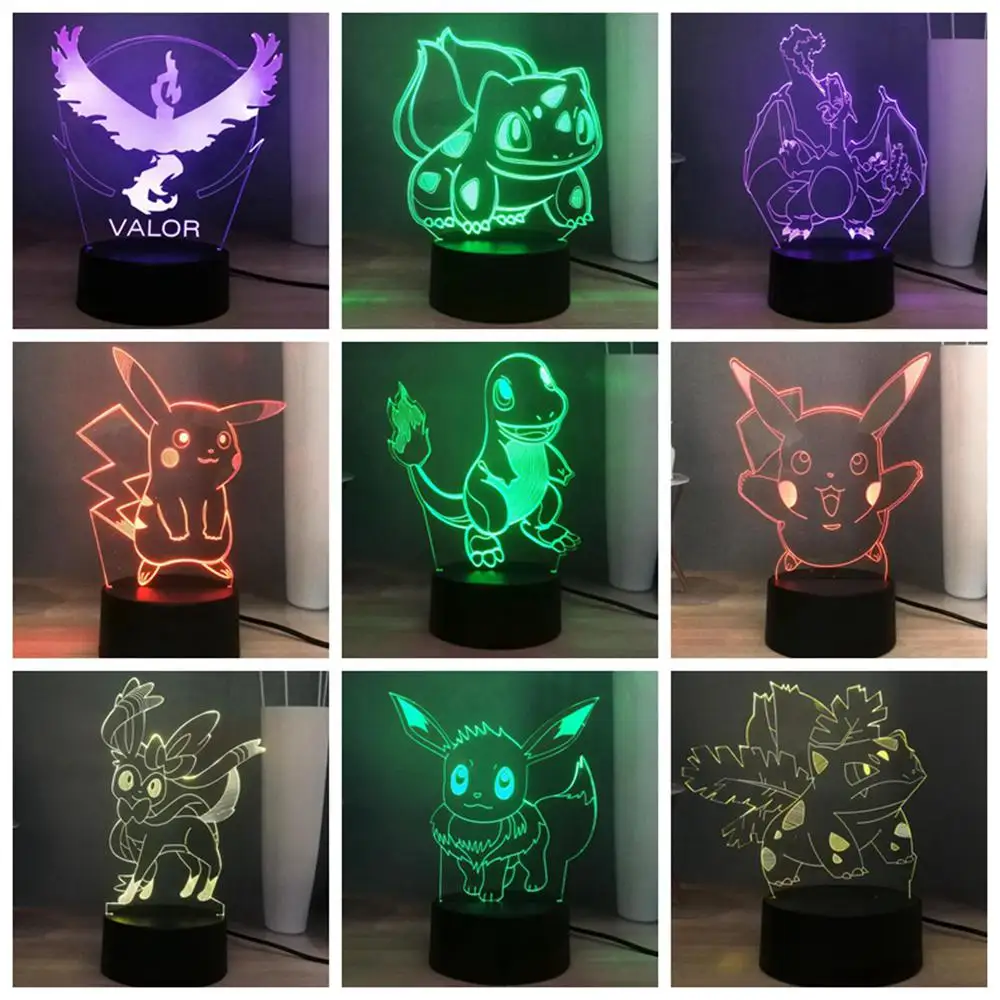 Новый 3D светодиодный ночник с покемоном милый Пикачу феи эльфы USB переключатель