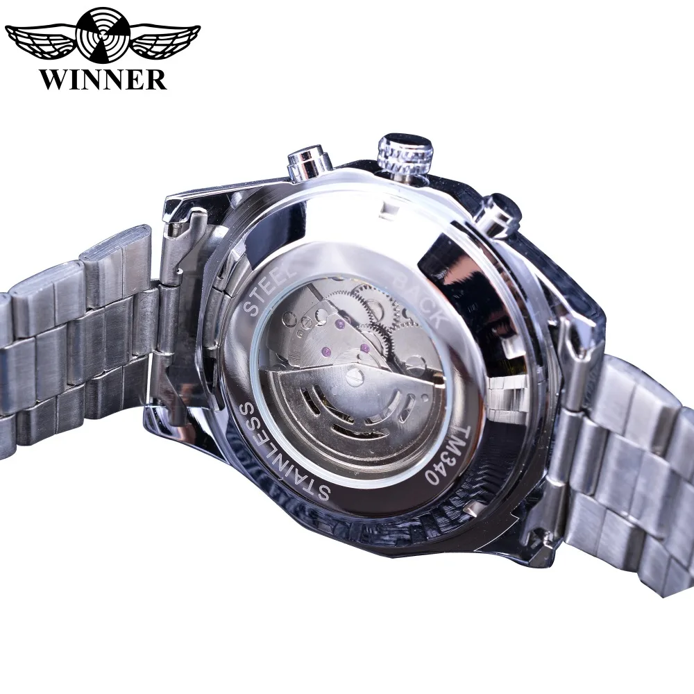 Winner Black Silver Clock Steampunk Skull Design Luminous Hands Automatic Transparent Watches for Men Top Brand Luxury