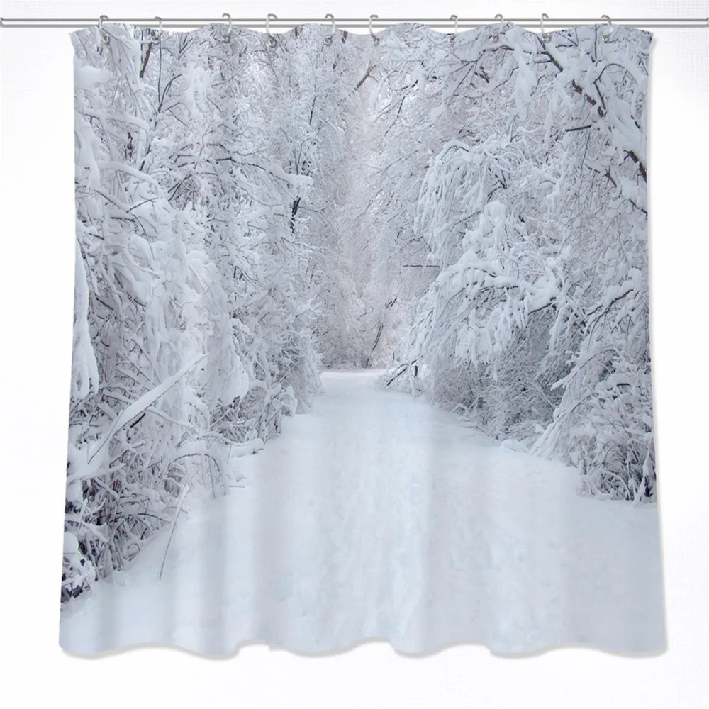 72 ''белый мир снег покрытие деревья индивидуальные занавески для душа лайнер