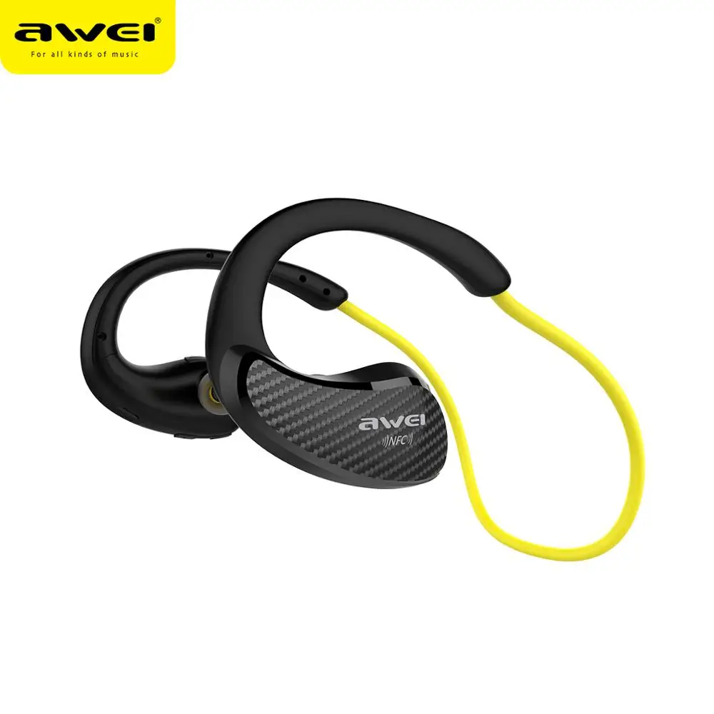 Новинка Awei A881BL NFC bluetooth наушники шейного типа с ушным крюком, водонепроницаемые беспроводные наушники для подключения двух устройств - Цвет: yellow