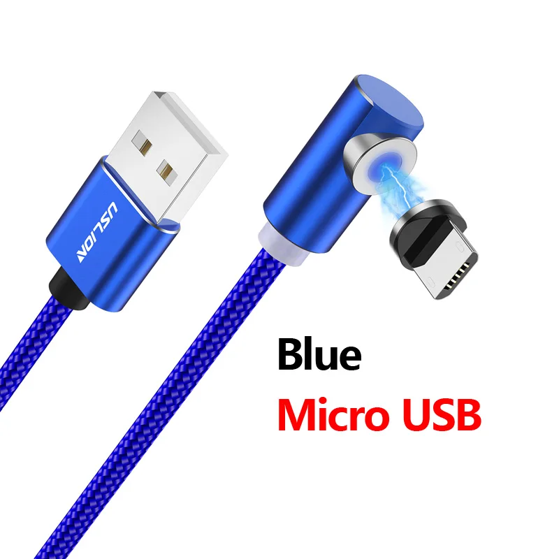 Micro USB Blue USLION 2 м Быстрый Магнитный кабель type C Micro usb для зарядки iPhone X, XR, 8, 7, samsung, S10, huawei, магнитный кабель для зарядки телефона - Цвет: Micro USB Blue