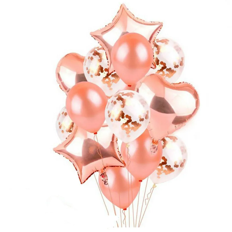 Латексные воздушные шары из розового золота с конфетти 14 шт. фольгированные