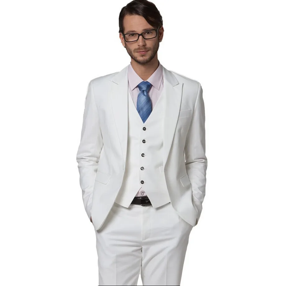 2017 ivory Terno masculino 5pcs Men clothing slim men suit white wedding suits white suit costume homme (jacket+pants+tie+vest)