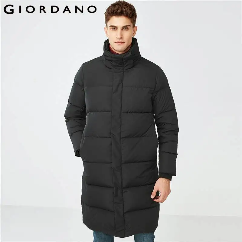 Giordano мужской длинный пуховик с капюшоном из натурального утиного пуха