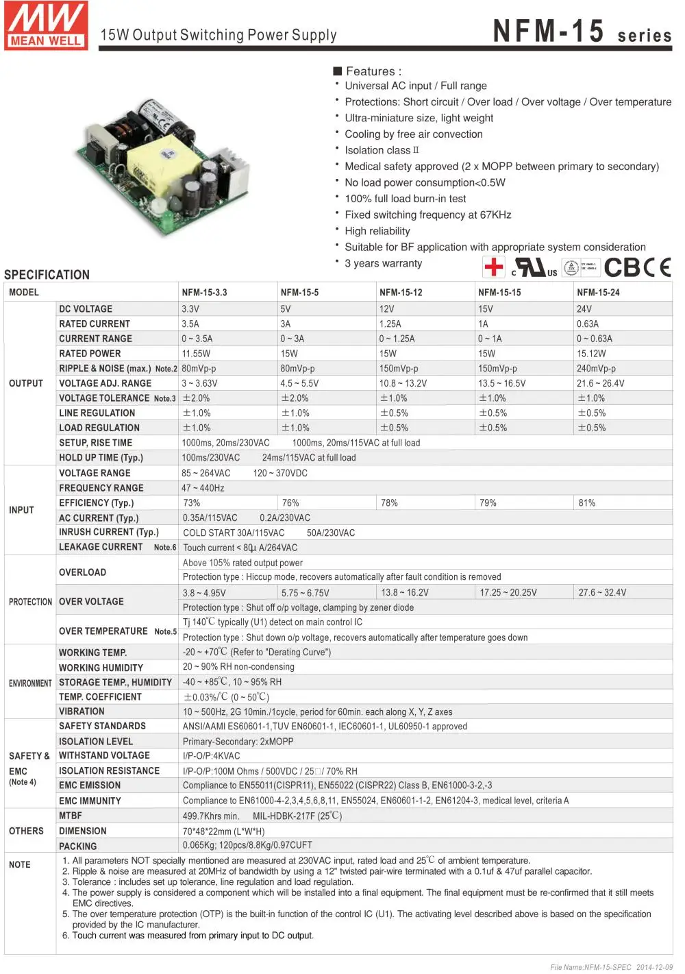MEAN WELL NFM-15-24 24V 0.63A meanwell NFM-15 24V 15,12 W импульсный источник питания