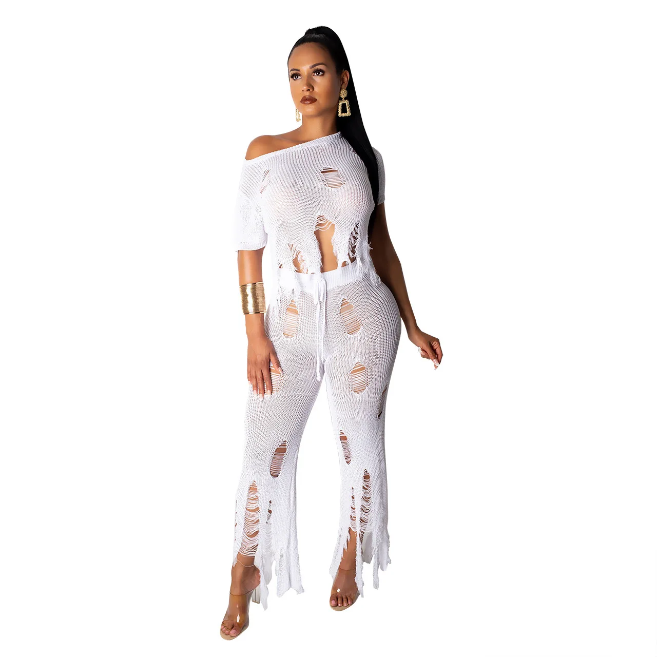 Модный однотонный комплект из 2 предметов женские брюки и топ для офиса с