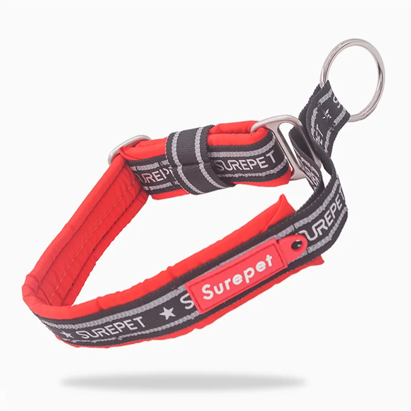 Reflective Collar for Dogs Nylon Adjustable Dog Collar Soft Padded Explosion Proof Pet Collar for Medium Large Dogs Training Red