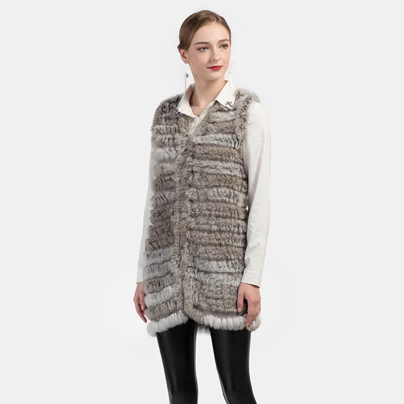 natural grey VT7012 женский жилет длинный зимний меховой жилет Удобный жилет из кроличьего меха различные цвета на выбор - Цвет: natural grey