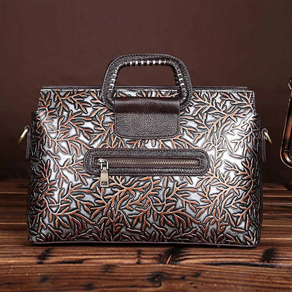 Высокое качество Натуральная Воловья кожа сумки на плечо тисненая женская сумка