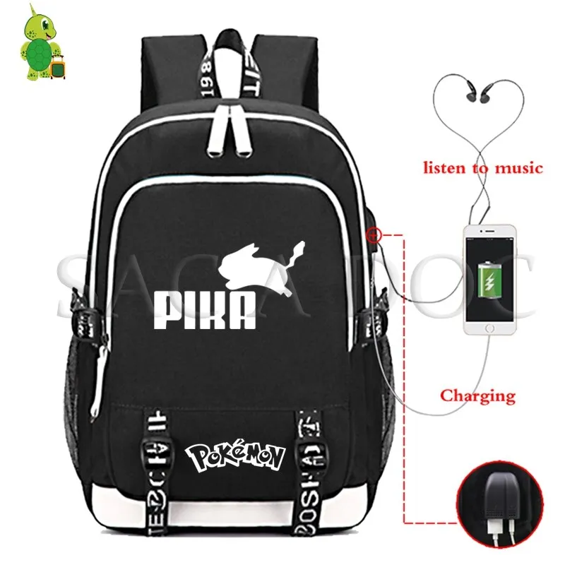 5 Рюкзак для ноутбука Pokemon Pikachu с usb-зарядкой для подростков, девочек, мальчиков, Gengar Eevee, школьные сумки, многофункциональные повседневные дорожные сумки - Цвет: 5