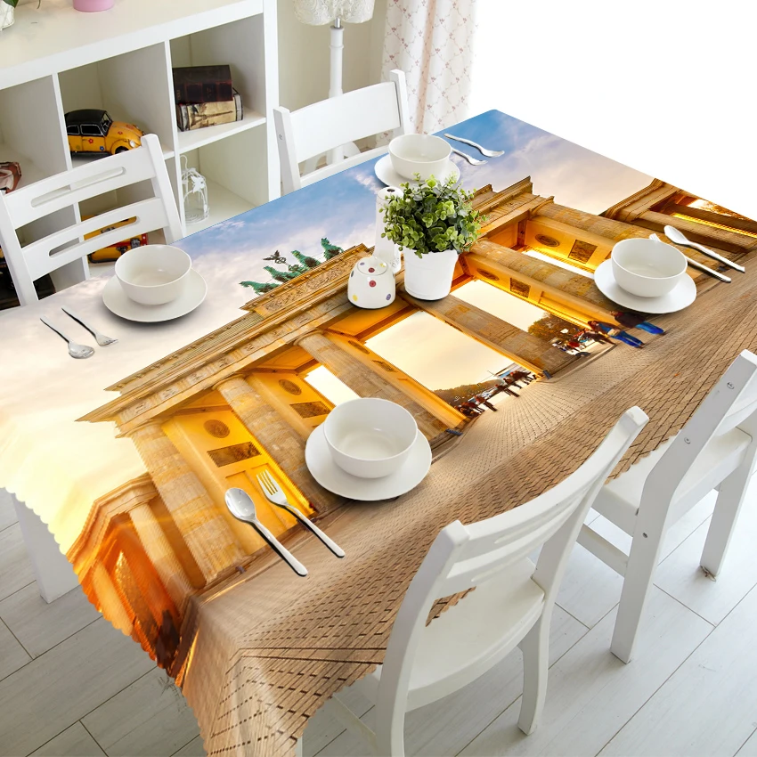 Мир пейзаж 3d скатерть голландский замок ветряная мельница маленький город узор