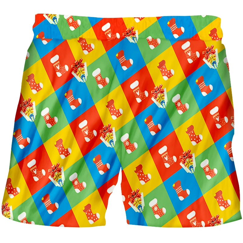 CJLM Christmas New Men's 3D Printed Colored Shorts Stockings And Gift Boxes Sports Large Size Spandex 5XL Clothing | Мужская одежда