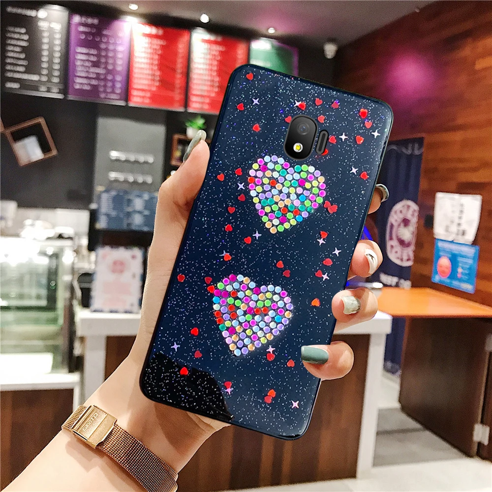 Блестящий силиконовый чехол с блестками для samsung J4 Plus бриллиантом двойная любовь