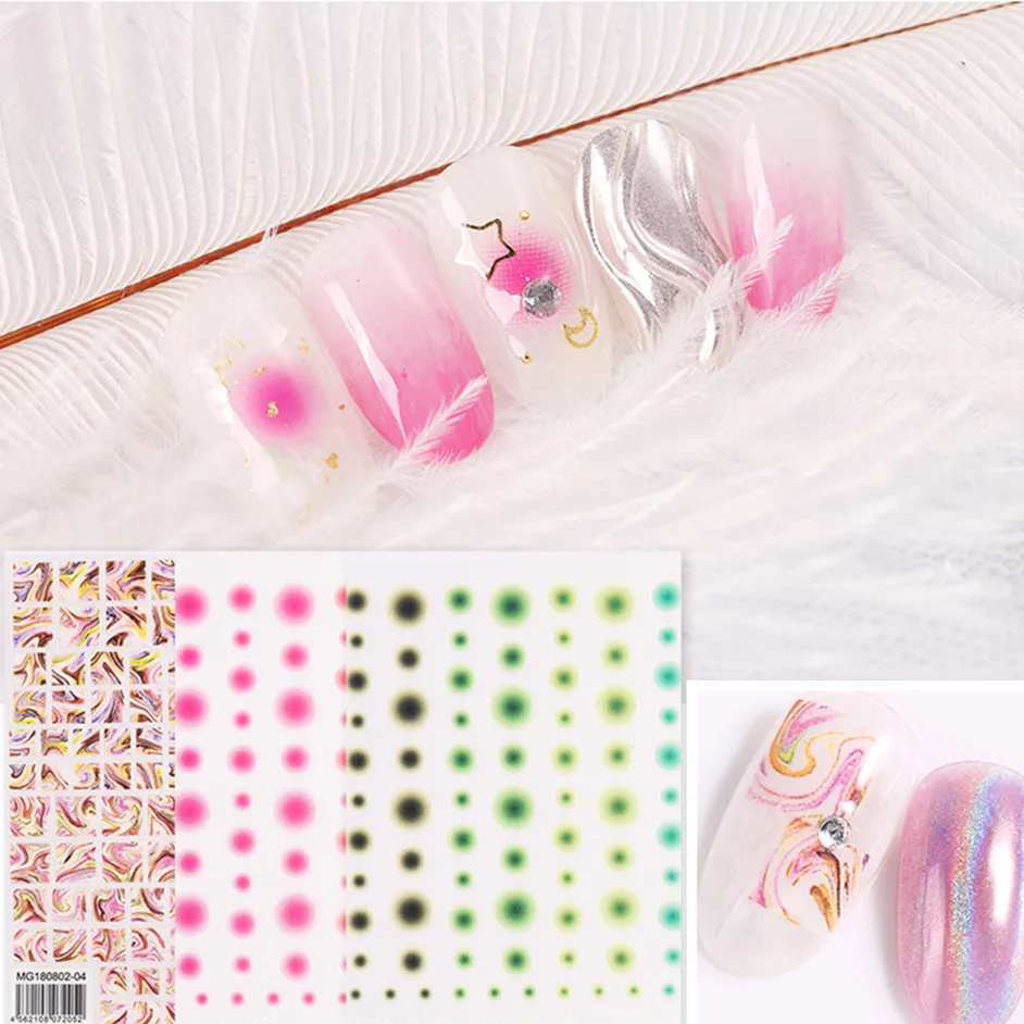 

Newest MGM-204 pink green dots design 3d nail stickers back glue DIY decoration for nail decal